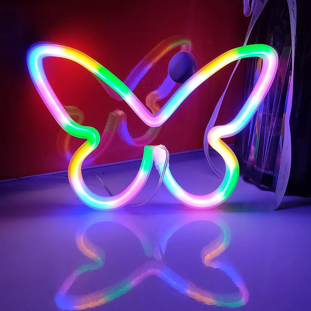 Butterfly Neon Sign  Powered Cat LED Neon Light Skull Neon Lamp Wall Art Decor for Home Bedroom Birthday Gift Wedding