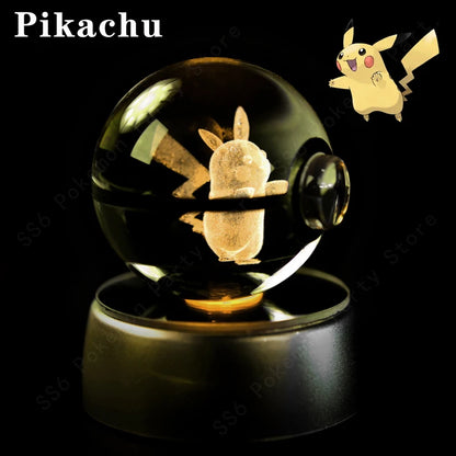 Pokemon Crystal Ball 3D Pikachu Gengar Mew Mewtwo Lamp Base Pokeball Crystal Pokemon Glass Ball Figure Night Light