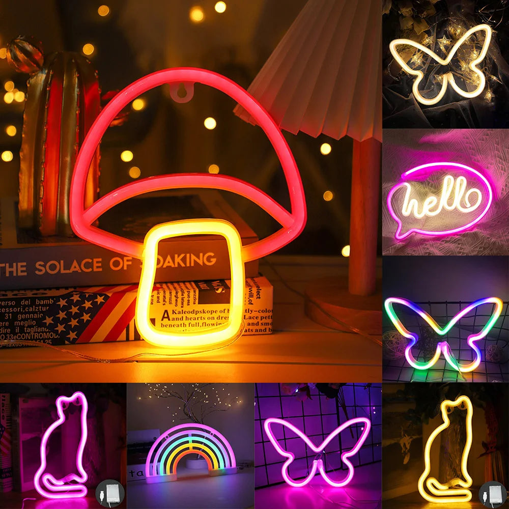 Butterfly Neon Sign  Powered Cat LED Neon Light Skull Neon Lamp Wall Art Decor for Home Bedroom Birthday Gift Wedding