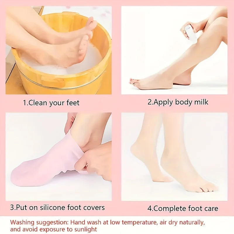 Silicone Gel Moisturizing Foot Socks for Dry, Cracked Feet - Soothing Massage Pedicure Care Tool