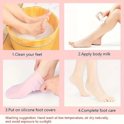 Silicone Gel Moisturizing Foot Socks for Dry, Cracked Feet - Soothing Massage Pedicure Care Tool