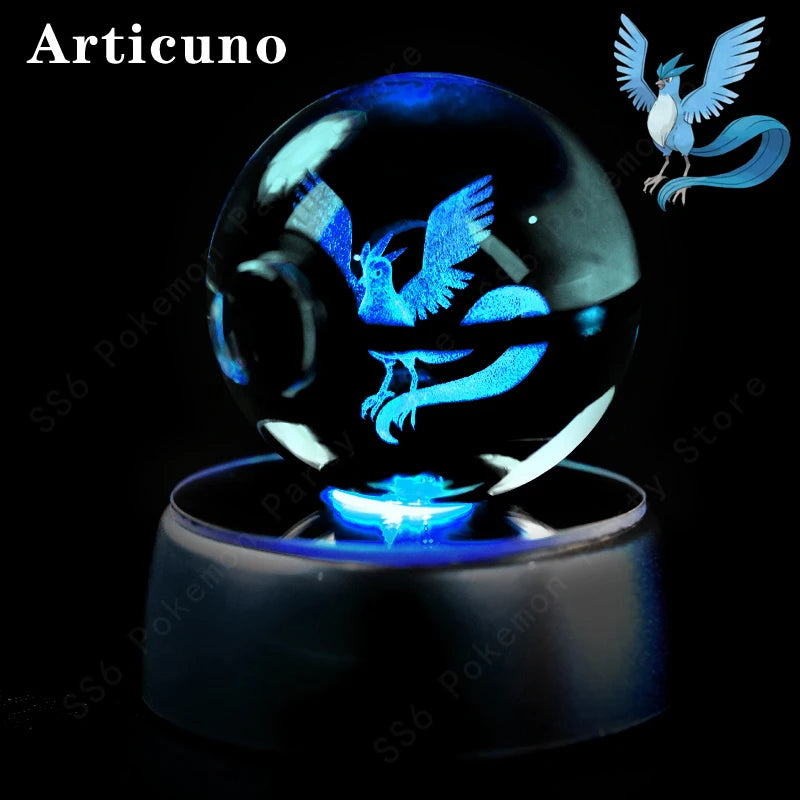 Pokemon Crystal Ball 3D Pikachu Gengar Mew Mewtwo Lamp Base Pokeball Crystal Pokemon Glass Ball Figure Night Light