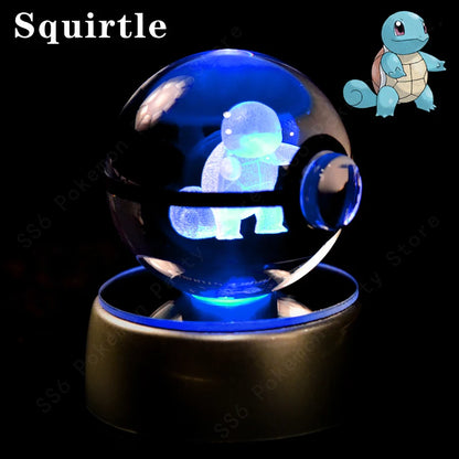 Pokemon Crystal Ball 3D Pikachu Gengar Mew Mewtwo Lamp Base Pokeball Crystal Pokemon Glass Ball Figure Night Light