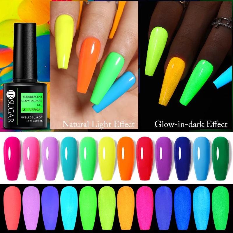 UR SUGAR Green Fluorescent Glow-in-dark Gel Nail Polish Neon UV LED Nails Gel Soak Off Gel Varnish Luminous Nail Art Gel