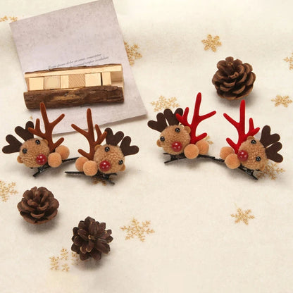 Christmas Antler Hair Clips Deer Ear Hairpins Festivals Christmas Headbands Pine Cones Hair Ball