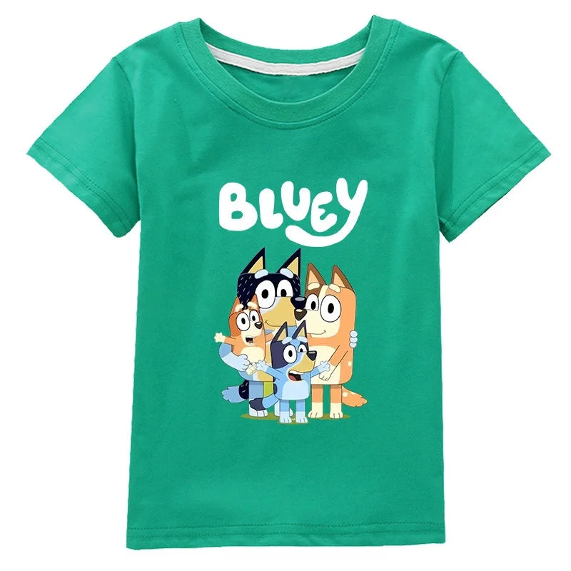 New Bluey Family Summer Short-Sleeved T-Shirt Children's Clothing Boys And Girl Clothes Short-Sleeved T-Shirt