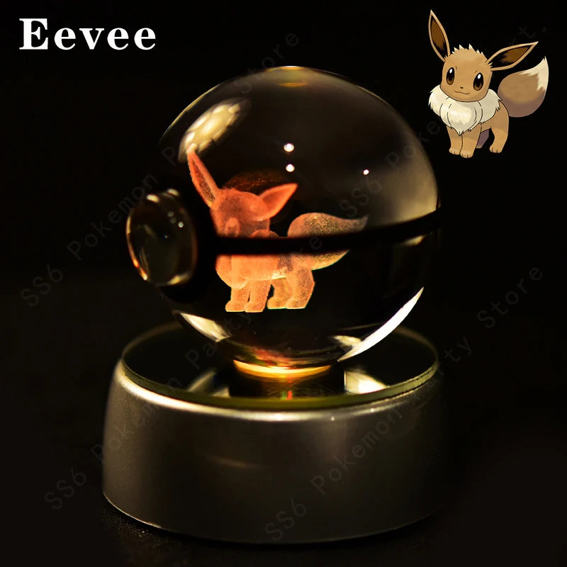 Pokemon Crystal Ball 3D Pikachu Gengar Mew Mewtwo Lamp Base Pokeball Crystal Pokemon Glass Ball Figure Night Light