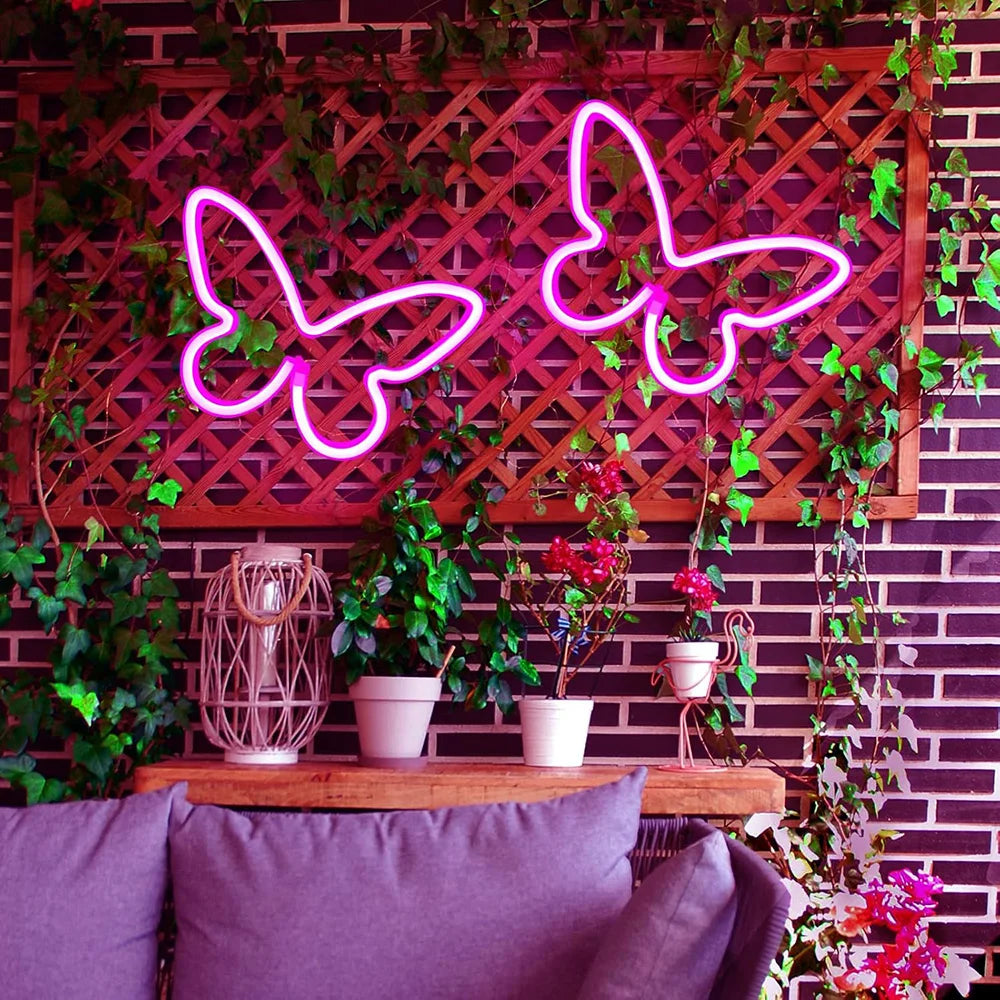 Butterfly Neon Sign  Powered Cat LED Neon Light Skull Neon Lamp Wall Art Decor for Home Bedroom Birthday Gift Wedding