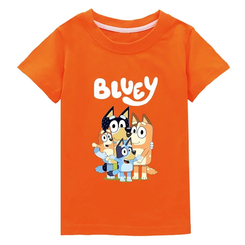 New Bluey Family Summer Short-Sleeved T-Shirt Children's Clothing Boys And Girl Clothes Short-Sleeved T-Shirt