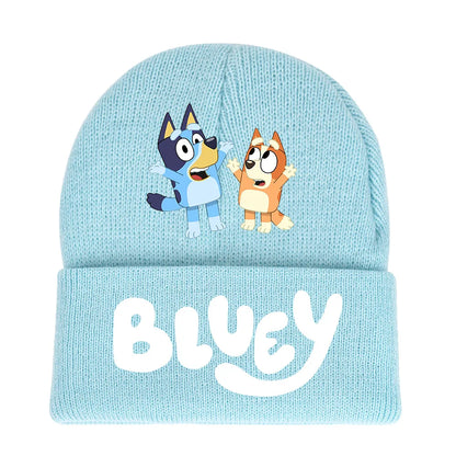 Bluey cartoon hat light blue  & black knitted cap