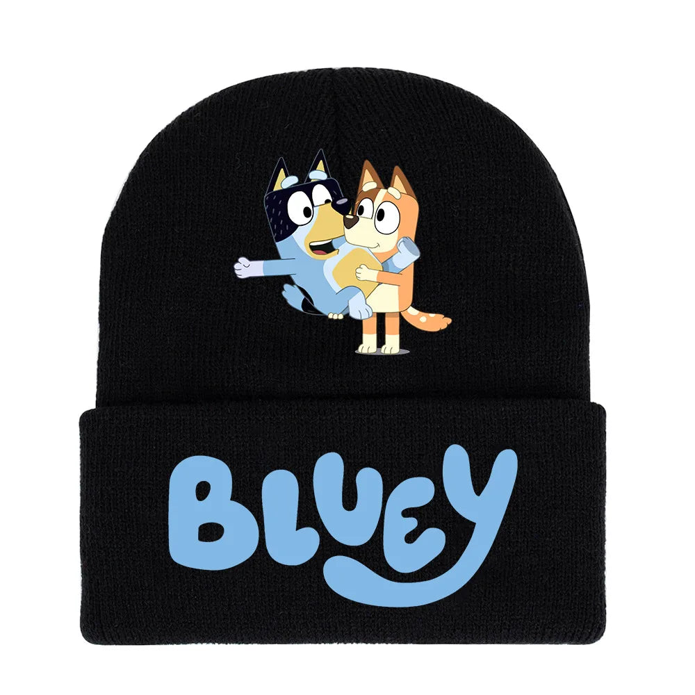 Bluey cartoon hat light blue  & black knitted cap