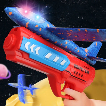 Kids Airplane Launcher Toys 12.2'' LED Foam Glider Catapult Gun Plane Toy for kids