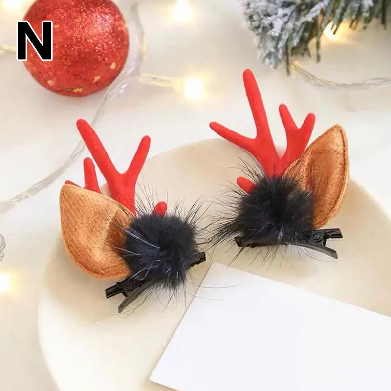 Christmas Antler Hair Clips Deer Ear Hairpins Festivals Christmas Headbands Pine Cones Hair Ball