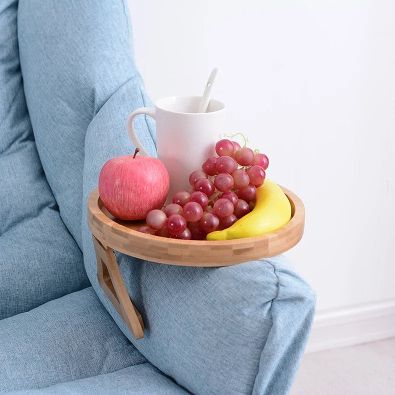 Sofa Tray Table Sofa Armrest Clip-On Tray Natural Wooden Sofa Tray Practical TV Snack Tray for Remote Control Coffee Snacks