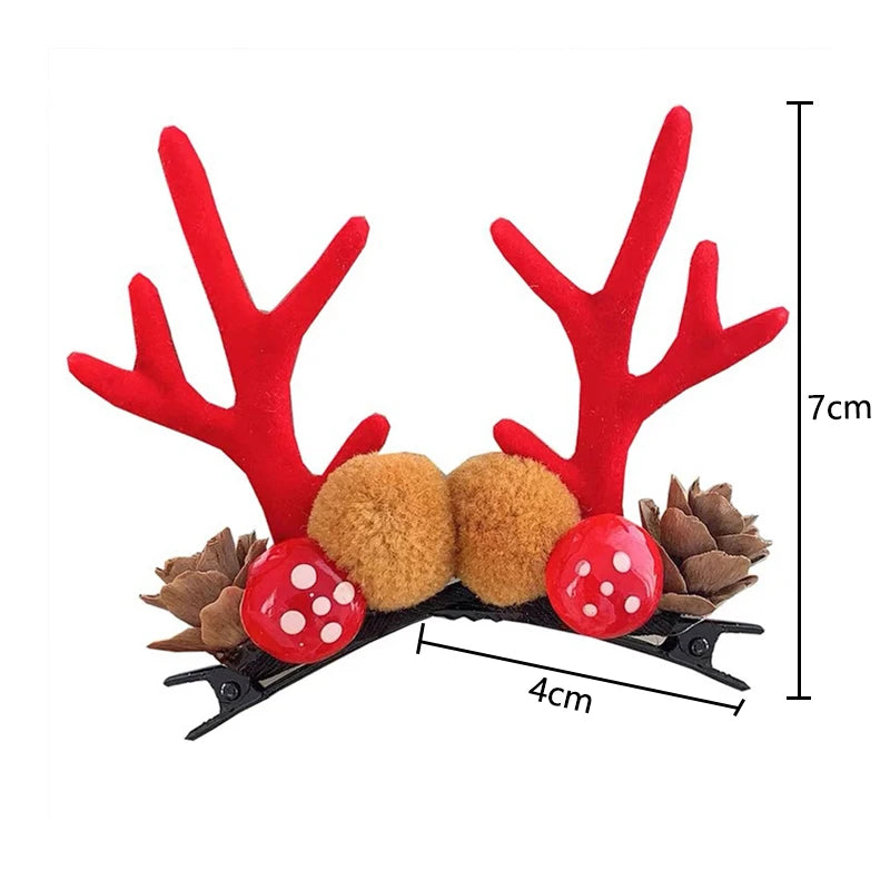 Christmas Antler Hair Clips Deer Ear Hairpins Festivals Christmas Headbands Pine Cones Hair Ball