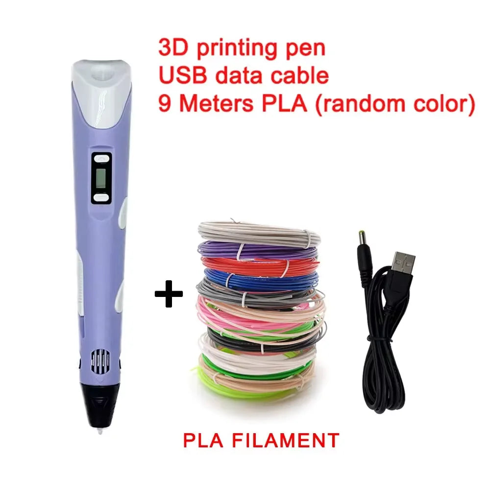 3D Printing Pen with 9M PLA Consumables High-Temperature 3D Graffiti Tool Intelligent Toy Christmas