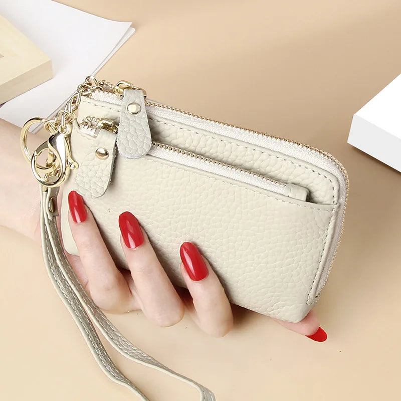 Royal Bagger Fashion Short Wallet for Women Genuine Cow Leather Cute Clutch Bag Zipper Coin Purse Card Holder with Key Chain