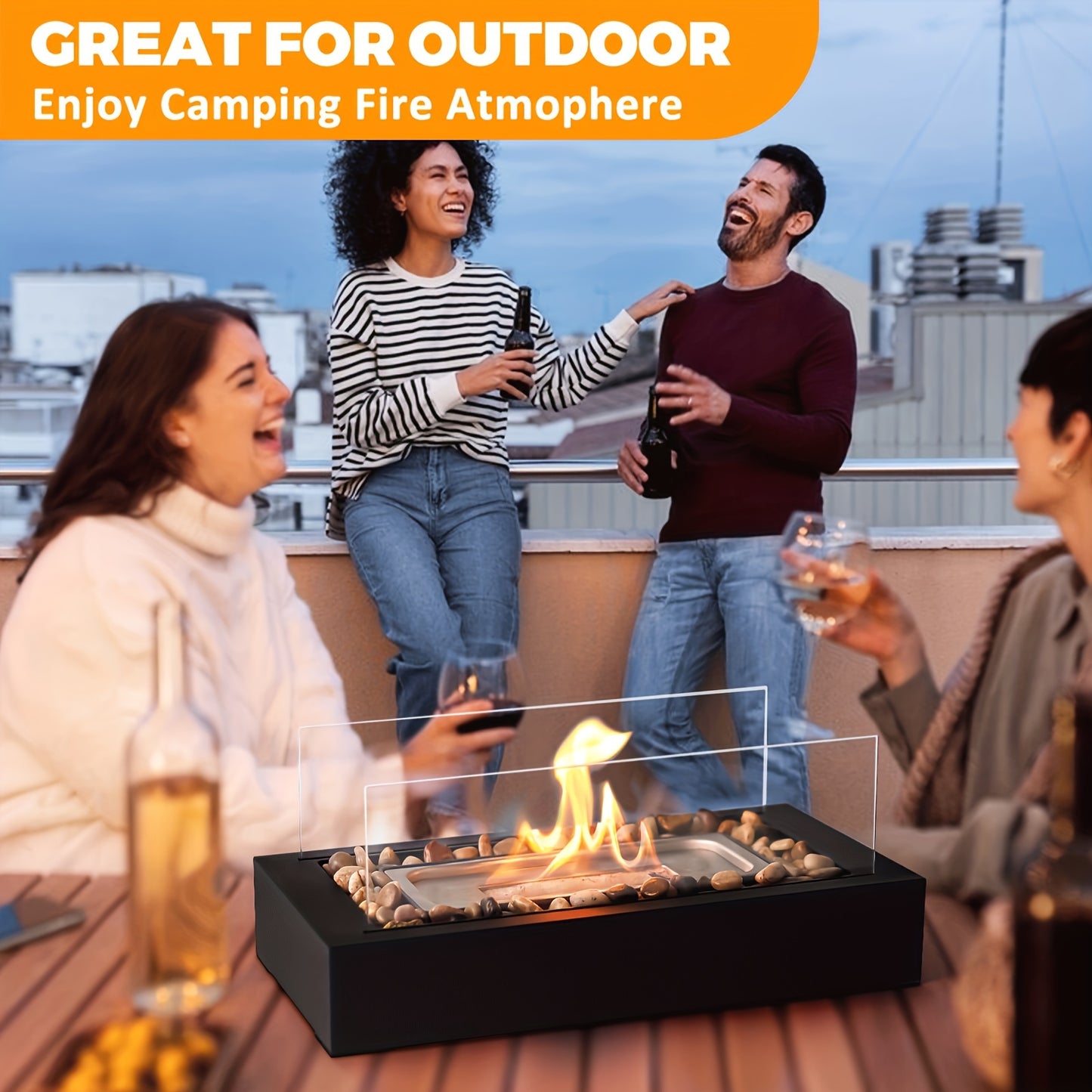 Portable Tabletop Metal Fire Pit Space-Saving Fireplace For Indoor & Outdoor Use