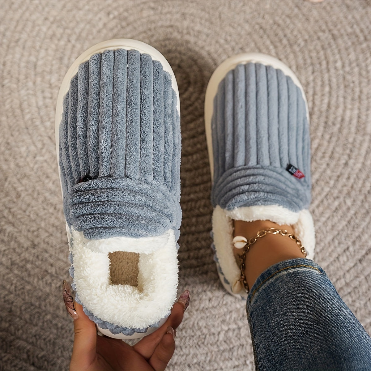 Thermal Solid Color Winter Slippers, Super Soft Slip On Flatform House Shoes, Cozy & Warm Plush Floor Slippers