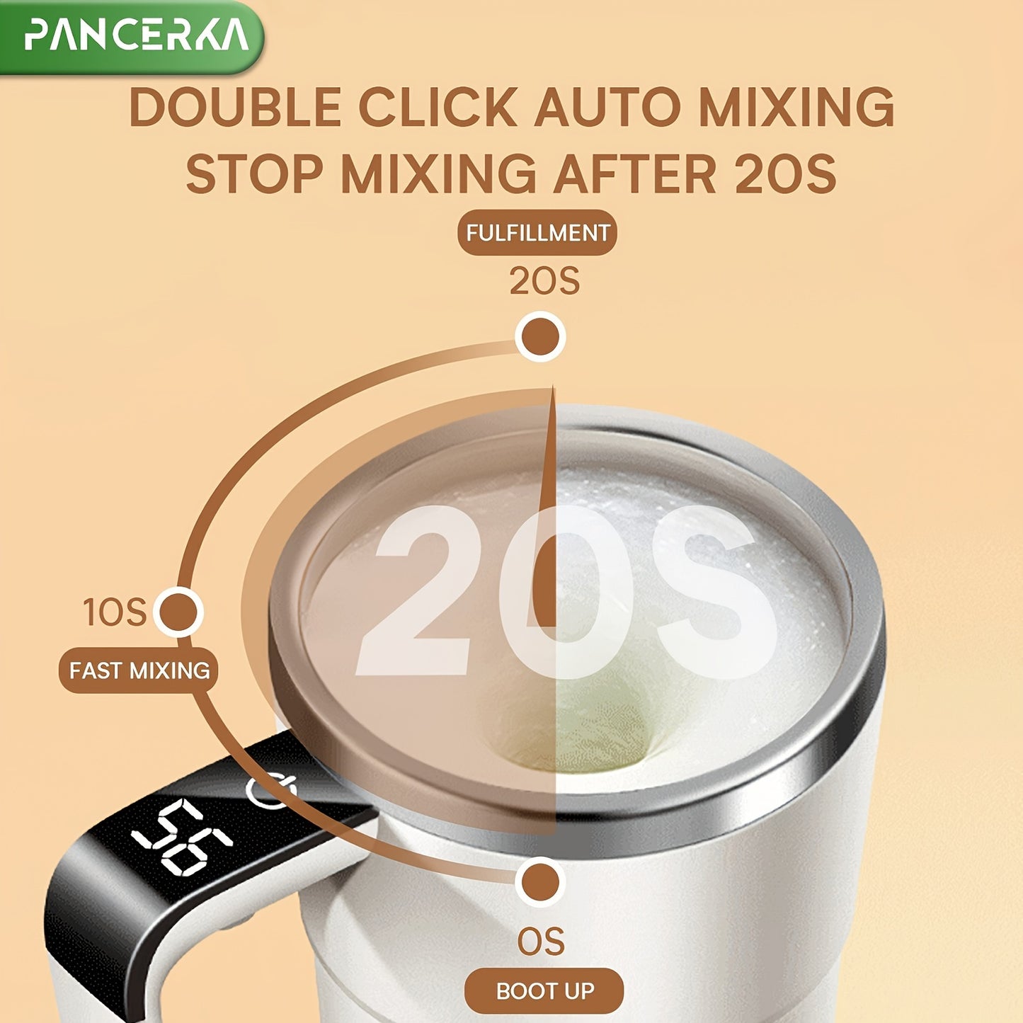 PANCERKA Rechargeable Self-Stirring Coffee Mug with Temperature Display - USB Charging,