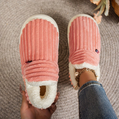 Thermal Solid Color Winter Slippers, Super Soft Slip On Flatform House Shoes, Cozy & Warm Plush Floor Slippers