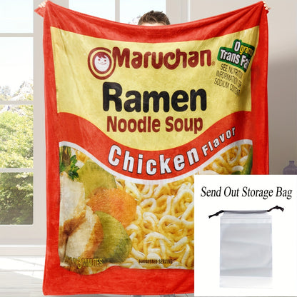 Maruchan Chicken Flavor Ramen Noodle Soup Graphic Blanket - Soft Comfortable Flannel Fleece, All-Season Chunky Knit Polyester Throw for Camping, Office Nap, Dorm Room, Gift - Machine Washable