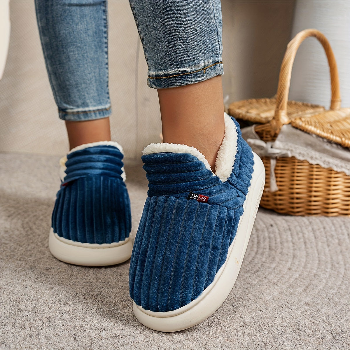 Thermal Solid Color Winter Slippers, Super Soft Slip On Flatform House Shoes, Cozy & Warm Plush Floor Slippers