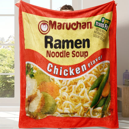 Maruchan Chicken Flavor Ramen Noodle Soup Graphic Blanket - Soft Comfortable Flannel Fleece, All-Season Chunky Knit Polyester Throw for Camping, Office Nap, Dorm Room, Gift - Machine Washable