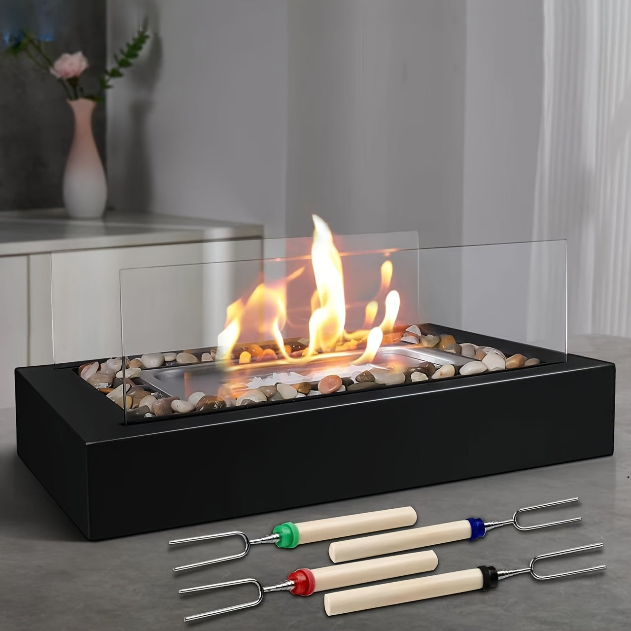 Portable Tabletop Metal Fire Pit Space-Saving Fireplace For Indoor & Outdoor Use