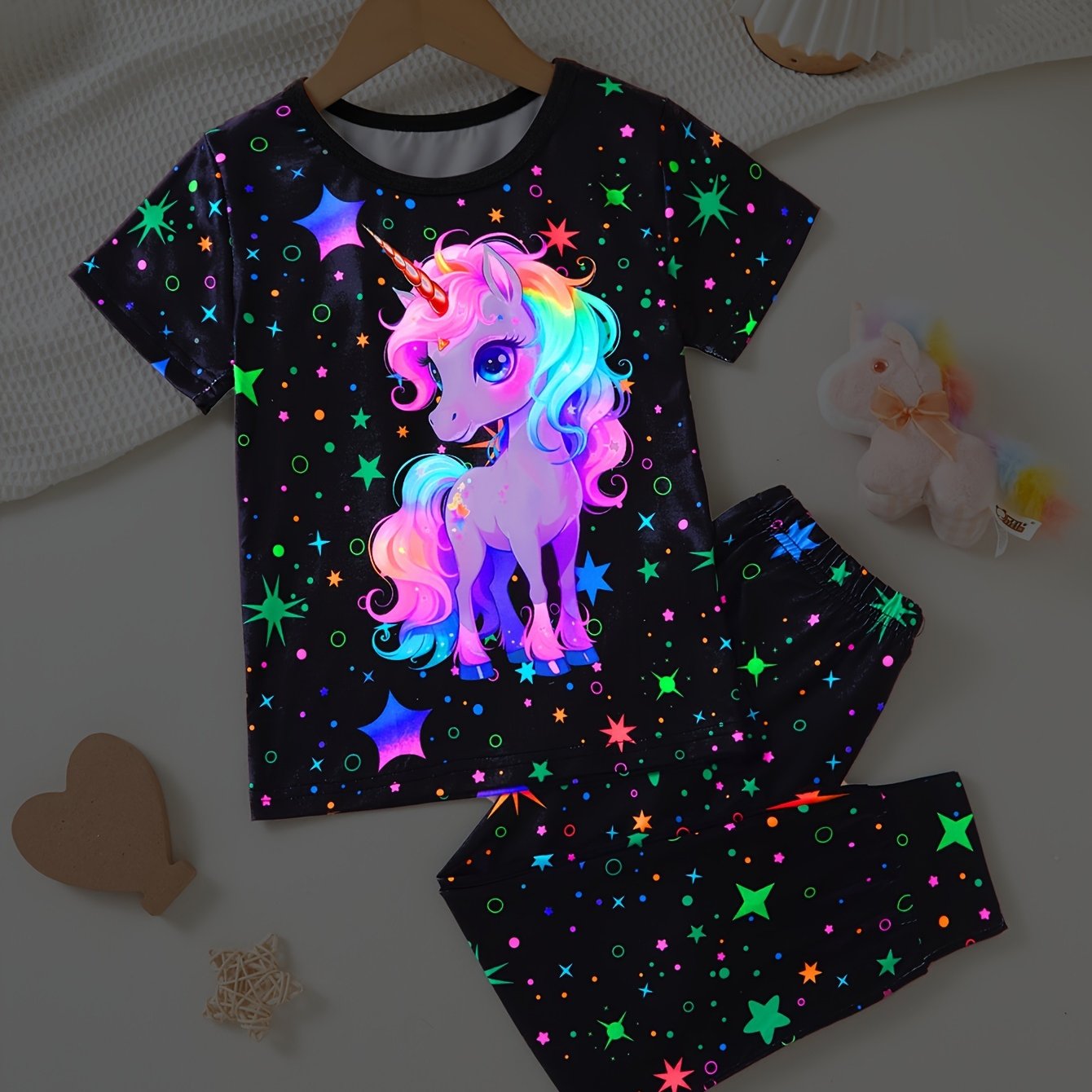 Girls 2pcs Set with Luminous Cute Unicorn Pattern Round